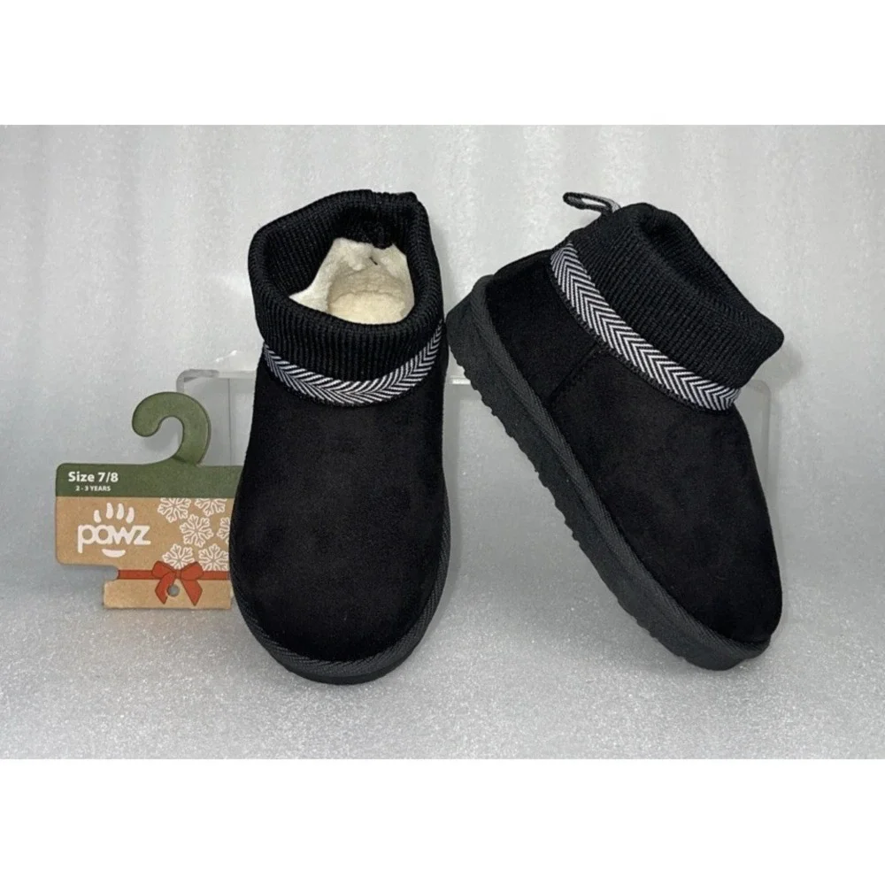 Pawz by Bearpaw Toddler Size 7/8 Fleece Lined Faux Fur Slipper Boots Black NEW‎